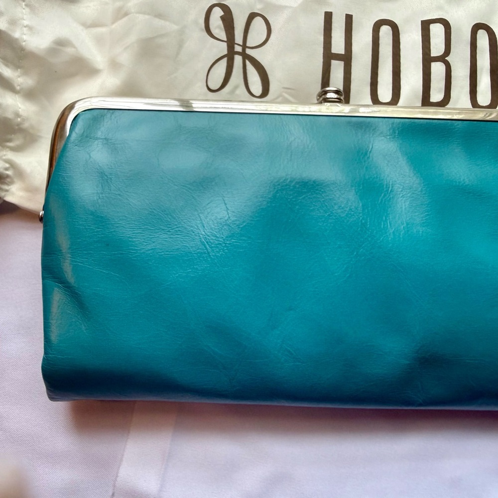 HOBO Teal Leather Frame Clutch with Silver Hardware